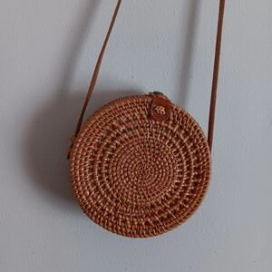 Round Wicker Crossbody Bag
